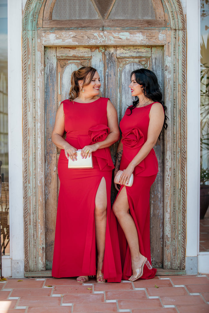 VESTIDO FLOR ROJO