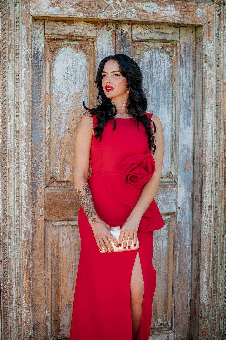 VESTIDO FLOR ROJO