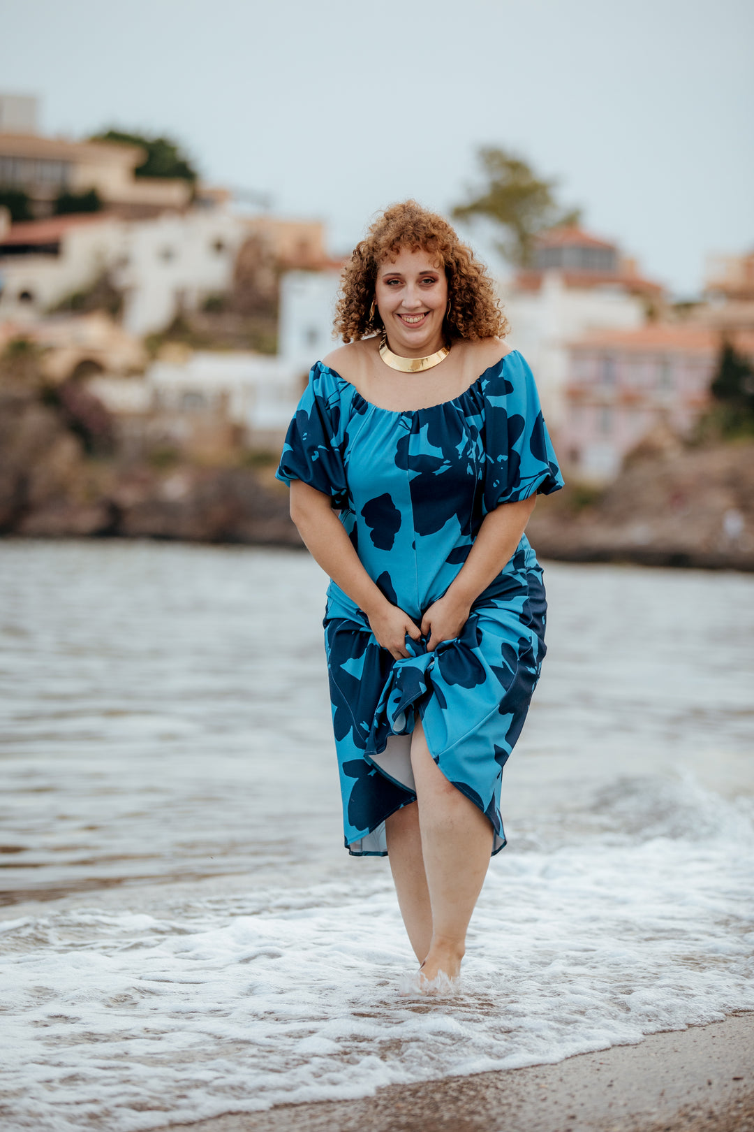 Vestido Cala Estampado Azul