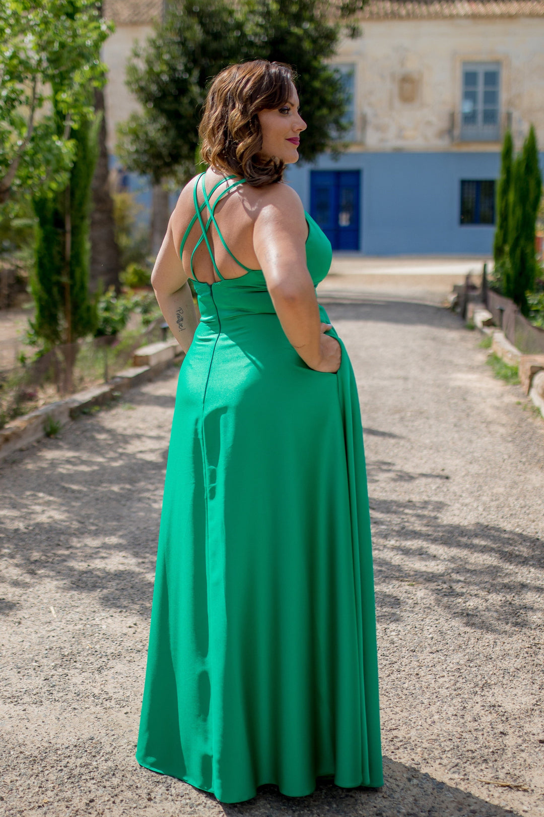 VESTIDO LARGO VERDE TIRANTES