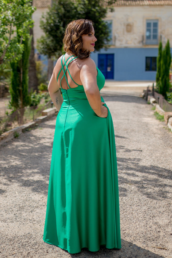 VESTIDO LARGO VERDE TIRANTES