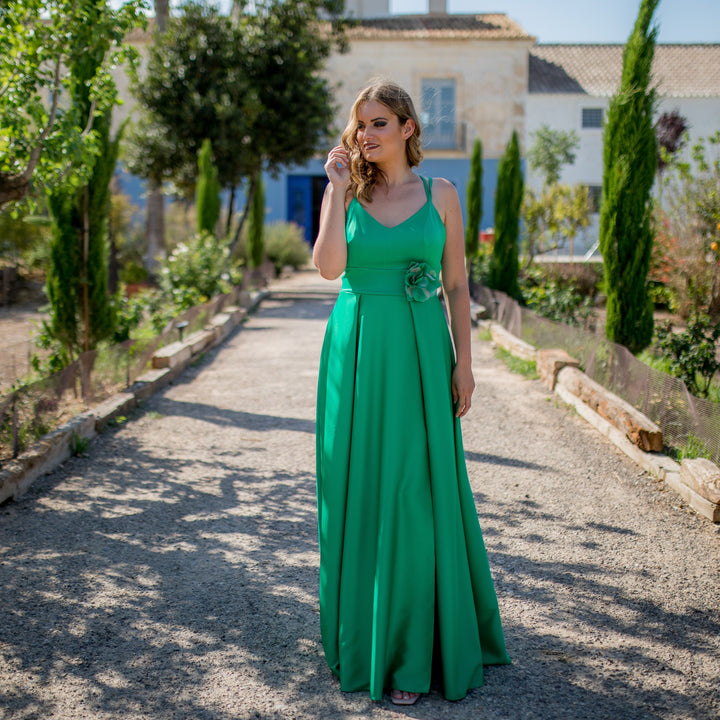VESTIDO LARGO VERDE TIRANTES