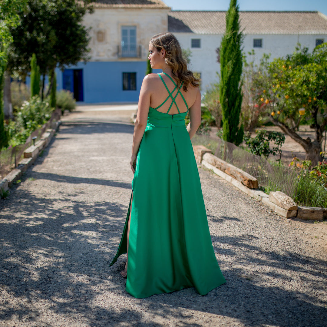 VESTIDO LARGO VERDE TIRANTES
