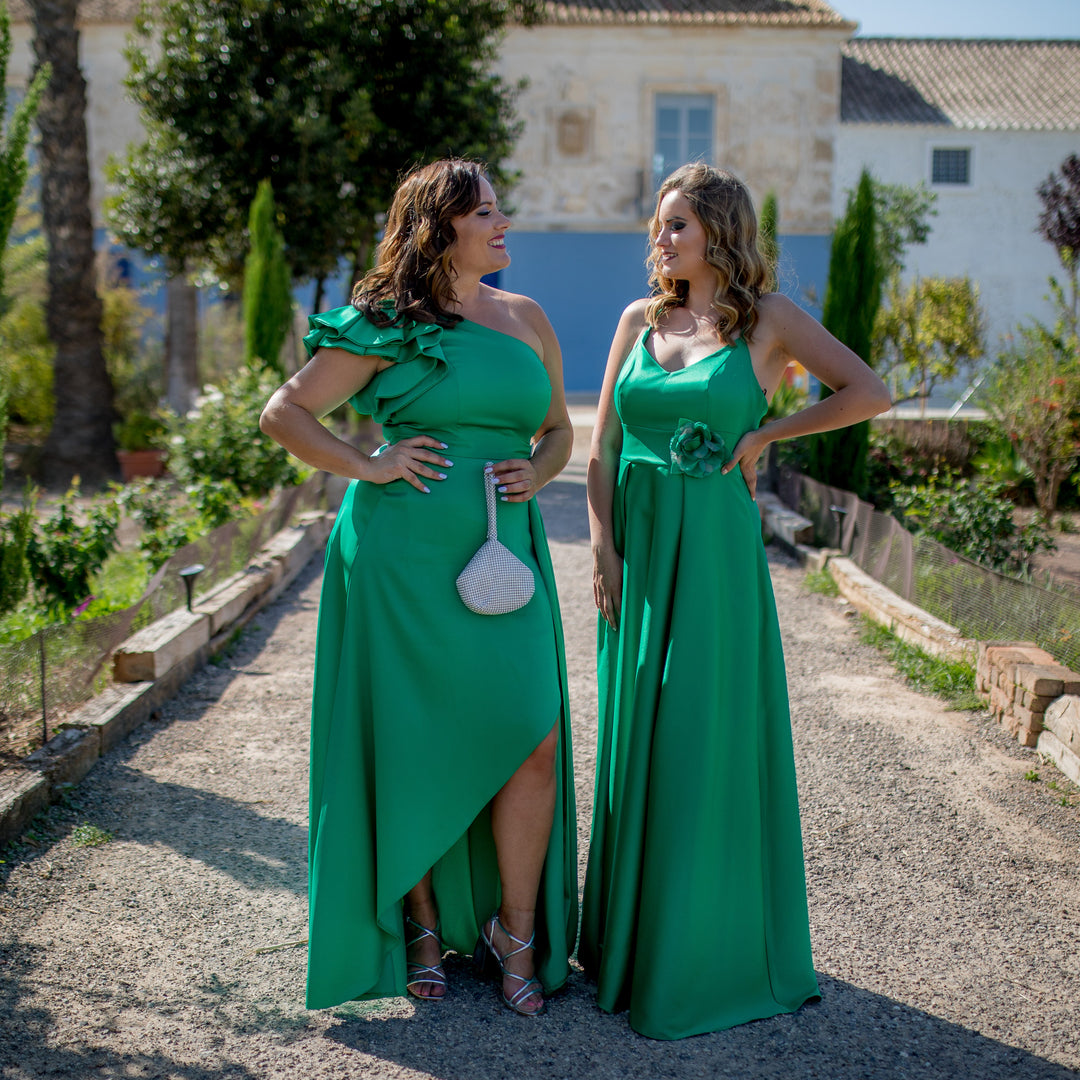 VESTIDO LARGO ASIMÉTRICO VERDE
