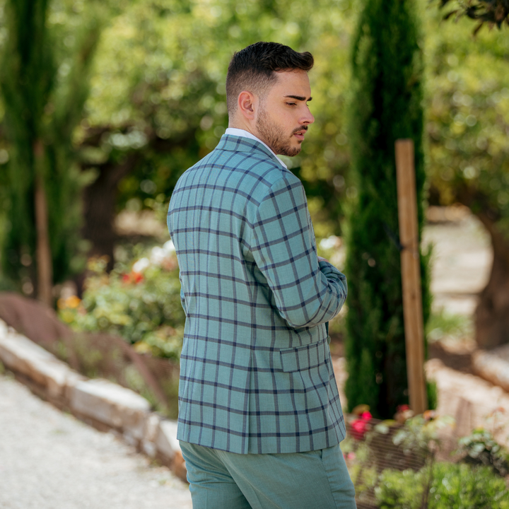 TRAJE COMPLETO CUADROS AGUAMARINA