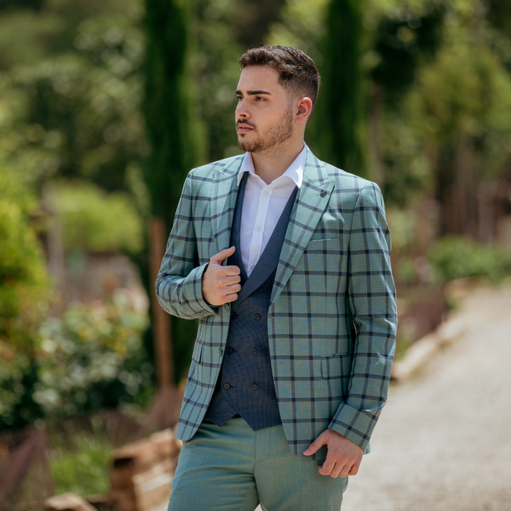 TRAJE COMPLETO CUADROS AGUAMARINA