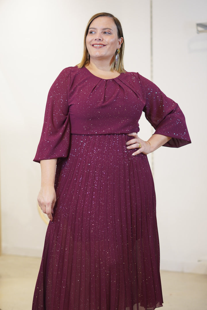 Vestido Plisado Granate