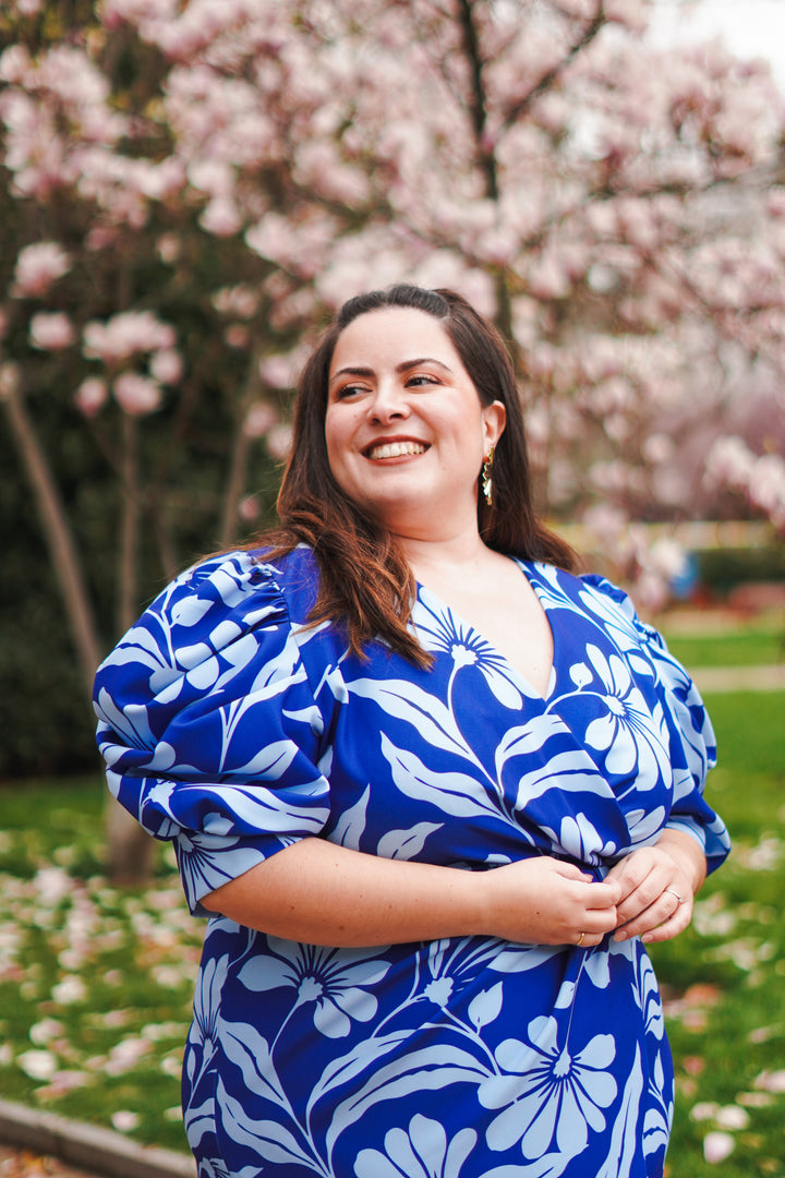 Vestido Capela Estampado Flores Azul