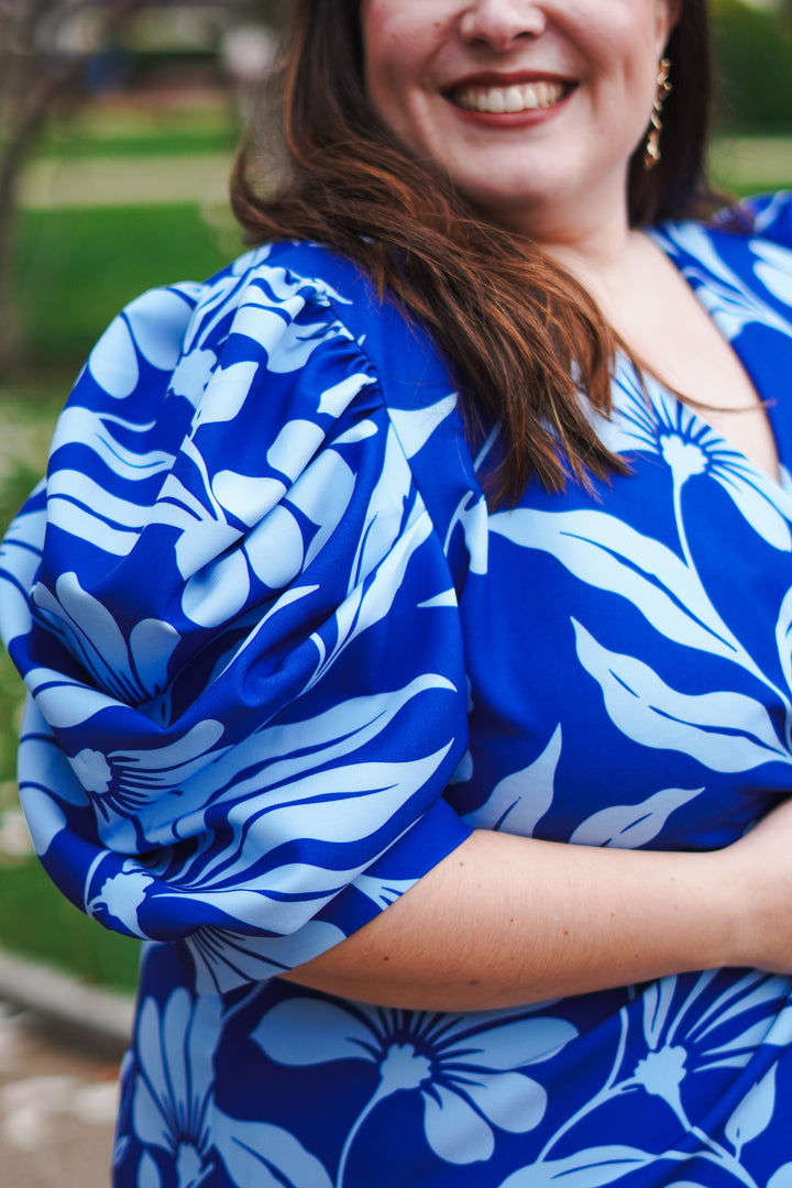 Vestido Capela Estampado Flores Azul