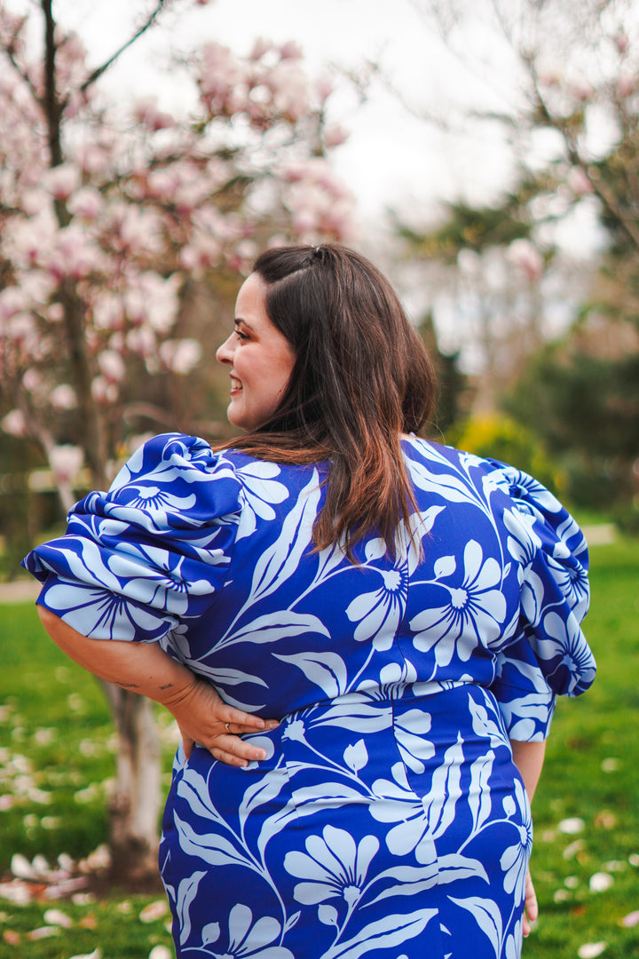 Vestido Capela Estampado Flores Azul