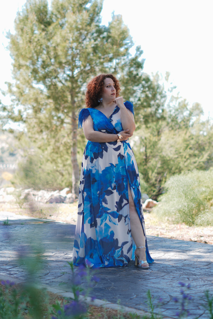 Vestido Plumas Largo