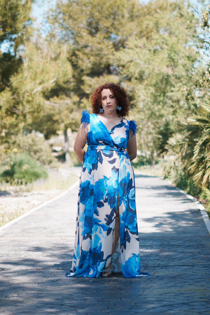 Vestido Plumas Largo