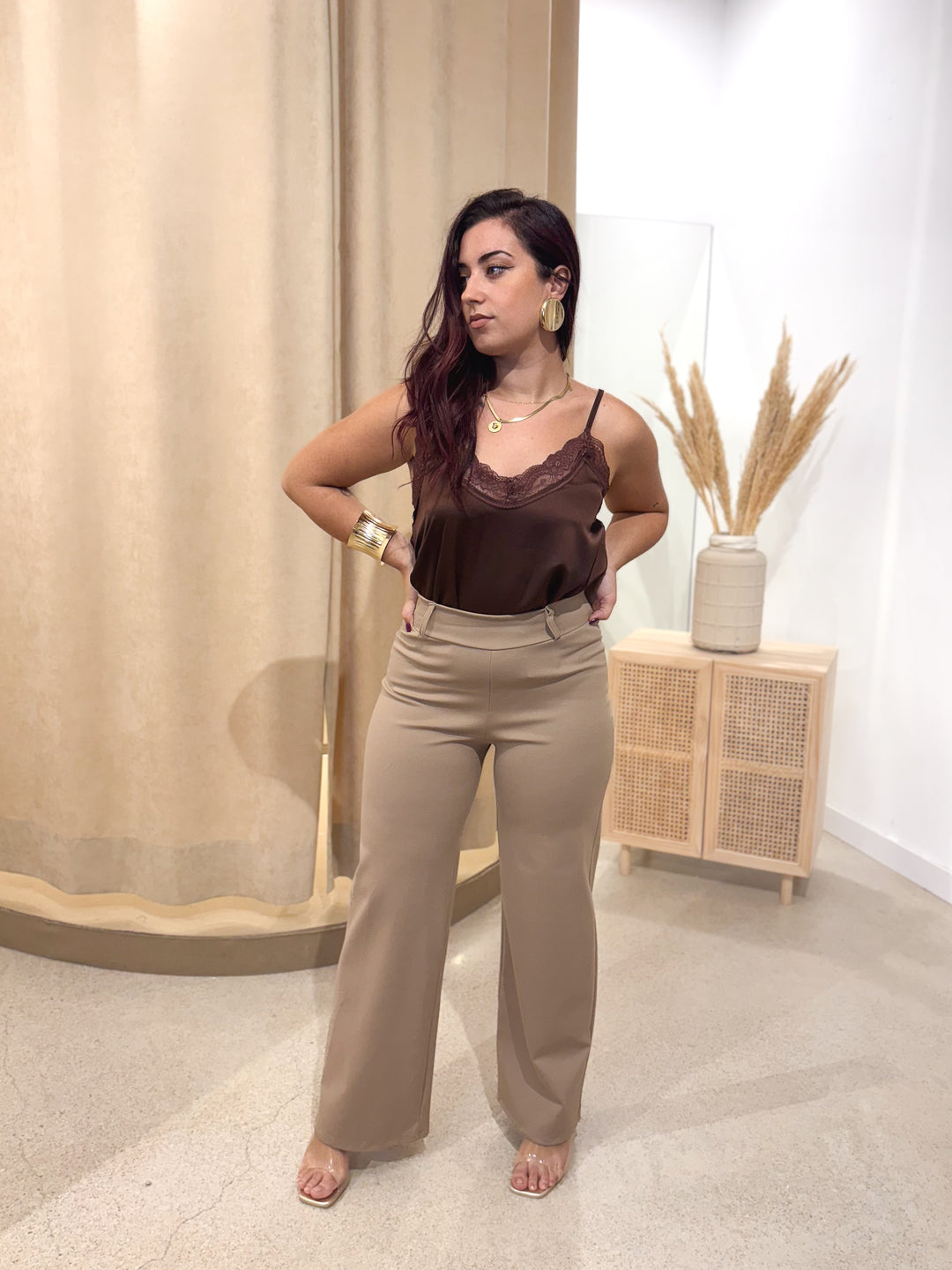 Pantalón Punto Traje Beige