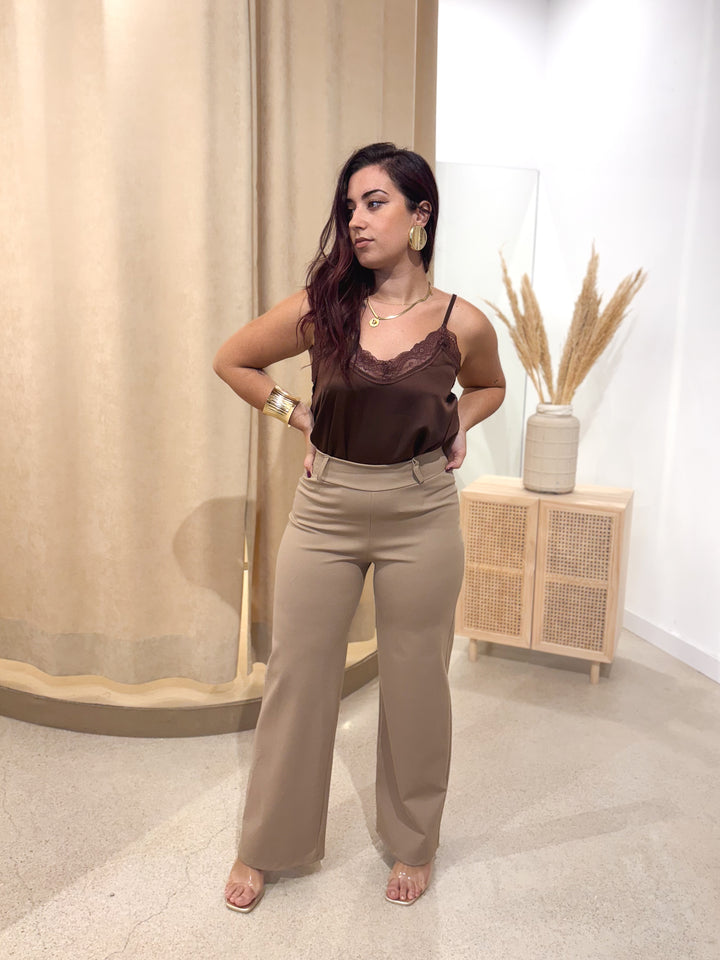 Pantalón Punto Traje Beige