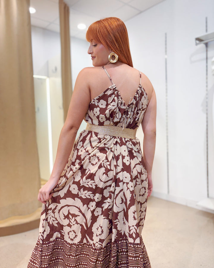 VESTIDO FLOR CAMEL