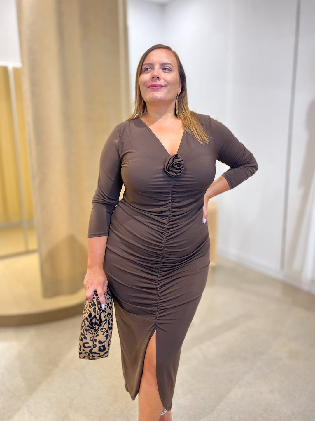 Vestido Fruncido Marrón